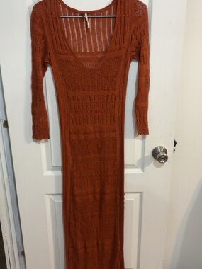 Free People Rust Crochet lace Maxi Dress with Scoop Neck size XS